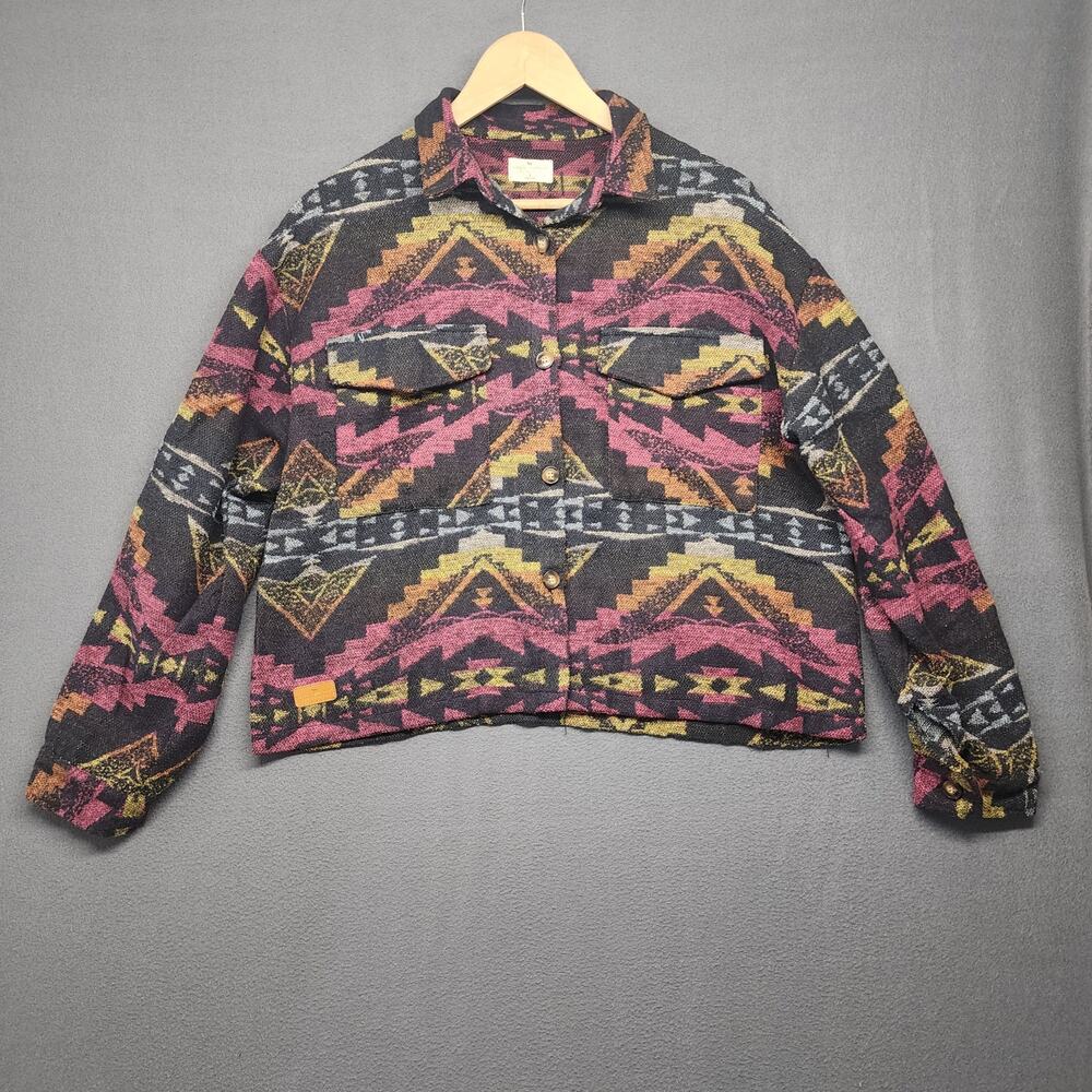 Simply Southern Top Womens Large Pink Black Aztec Western Button Up Cropped